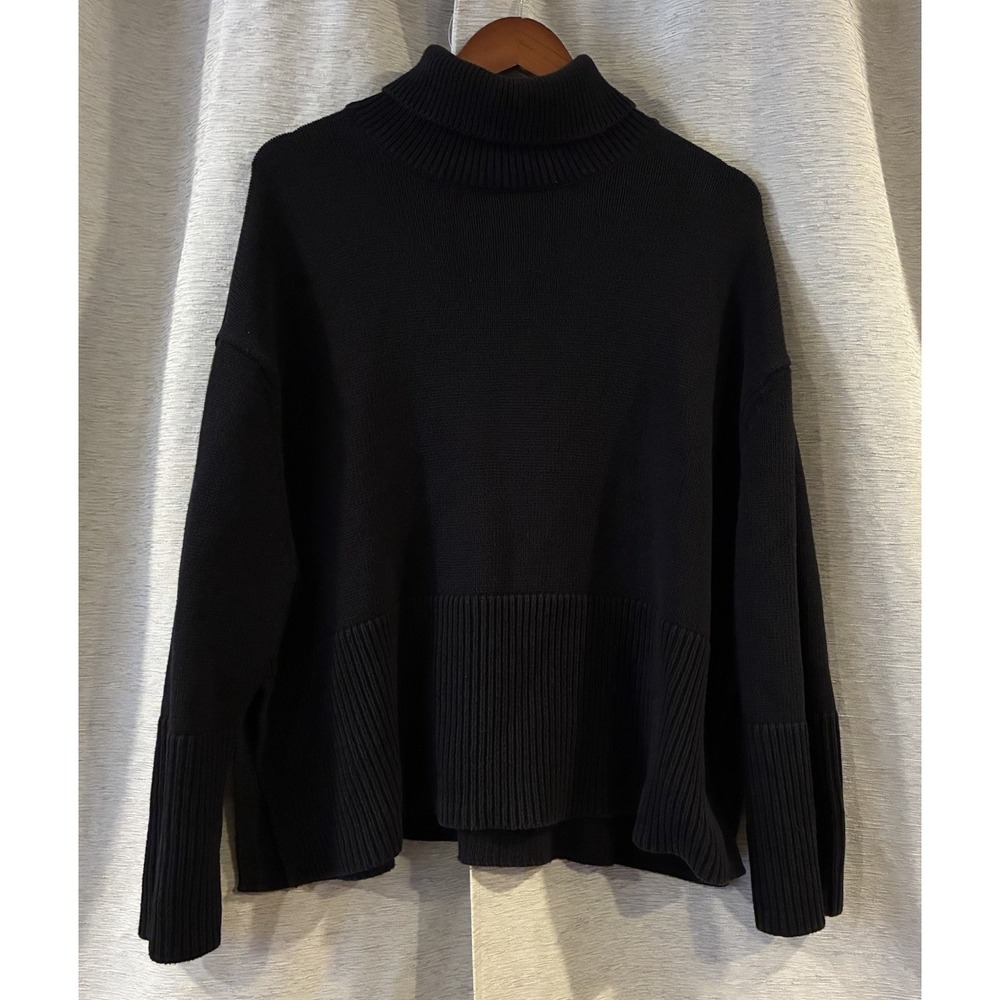 Gap Turtleneck Sweater Womens Black Chunky Fisherman Knit 90s Pullover L